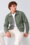 Men's Zippered Polo Collar Khaki Cardigan - 3