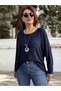 Italian Round-Neck Textured Basketweave Knit, Navy Blue - 4