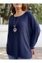 Italian Round-Neck Textured Basketweave Knit, Navy Blue