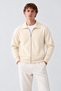 Men's Beige Cardigan with a Polo Collar and Zipper - 4