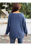 Italian Round-Neck Basket-Weave Knit, Indigo Blue - 4