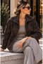 EGZOTİK ASORTİK Women's Velvet Flock-Printed Lined Stylish COAT - 4