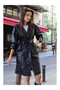 Black Women's Faux Leather Belted Trench Coat 1034 - 4