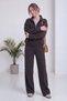 Women's half-zip sweatshirt and wide-leg sweatpants set—Brown, Black - 5