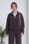 Women's half-zip sweatshirt and wide-leg sweatpants set—Brown, Black - 6