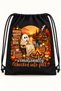 Halloween Ghost-Printed Black Drawstring Canvas Backpack, Unisex, 40x50 cm - 3
