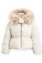 Ecru-Colored Fur-Trimmed Ruched Puffer Coat 100000