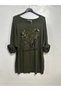 Women's Italian Blouse with Stone Embellishments and Bicycle Print Oversized Loose-Fit Textured Knit Blouse Tunic - 2