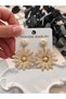 Women's Gold Detailed Woven-Look Earring Styles | Chic Dangle Earrings with Floral and Geometric Designs - 3