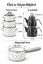Patterned Enamel Wedding Set – 3-Piece Set with Lids: Pot, Teapot, and 14 cm Skillet with Wooden Handle - 4