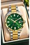 GREEN DIAL WITH CALENDAR—YELLOW AND SILVER-COLORED STEEL STRAP—IN A STYLISH GIFT BOX—MEN'S WATCH + BRACELET - 2