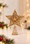 15 cm Glittery Gold Star Christmas Tree Topper – Shiny Decorative Fir Tree Topper with Spring-Loaded Base - 3