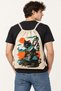 Unisex Cream Linen-String Backpack with Samurai Cat Print, 40x50 cm - 2