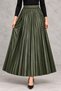 Women's Standard Size Leather-Look Pleated Long Skirt with Elastic Waistband