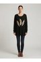 Women's Italian Blouse with Feather Print and Embellished with Stones, Oversized, Loose-Fit, Textured Knit Blouse Tunic