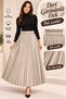Women's Standard Size Leather-Look Pleated Long Skirt with Elastic Waistband - 2