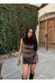 Mink velvet mini dress with lace trim
