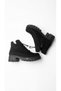 Women's Black Short-Heeled Smart-Lace-Up Zip-Up Combat Boots - 5