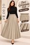 Women's Standard Size Leather-Look Pleated Long Skirt with Elastic Waistband - 2