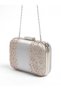 Silver Satin Crystal-Embellished with Stones, Beaded, Strappy, Chain Strap Women's Evening Clutch Bag for Weddings and Engagements - 6