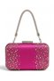 Fuchsia Pink Satin Crystal-Embellished Silver-Strappy Handle Evening Clutch for Women—Weddings, Engagements, Graduations - 4