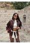 Coffee-Colored Retro-Striped Leather Jacket - 4
