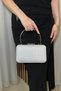 Women's Silver-Glittery Evening Clutch with Silver Accents—Stylish Chain-Strap Evening and Party Clutch - 2