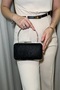 Women's Black Glittery Evening Clutch with Silver Accents—Stylish Chain-Accented Evening and Party Clutch