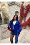 Cobalt Blue Mock Neck Belted Trench Coat - 4