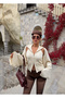 Ecru Zipper-Front Bolero Two-Piece Set - 2