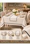 14-Piece Off-White Tablecloth with Black Lace Trim and Piqué Edging, Bridal Set with 12 Napkins + Table Runner - 2