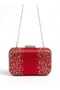 Red Satin, Embellished with Stones, Metal Strappy Chain Strap, Women's Evening Clutch Bag for Weddings and Engagement Parties - 6