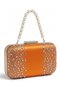 Orange Satin Clutch Bag with Crystal Stones and Pearl Handle for Weddings and Engagements - 3