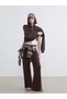 XSIDE Brown Mock Neck Embroidered Oversized Women's Thick Sweatshirt—The ALITA CITY Difference
