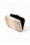 Ecru Satin Clutch Bag with Crystal Embellishments and Metal Chain Strap for Weddings and Engagements - 5