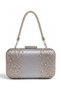 Silver Satin Crystal-Embellished with Stones, Beaded, Strappy, Chain Strap Women's Evening Clutch Bag for Weddings and Engagements - 2