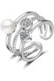 925 Sterling Silver Pearl Ring, Adjustable Size Open Ring