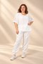 Women's Wide Collar Half Sleeve Blouse Elastic Waist Pocketed Lace Trousers Lace Detailed Italian Large - 3