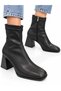 Women's Square-Toe Stretch Boots with Side Zipper and Thick Heels