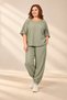 Women's Wide Collar Half Sleeve Blouse Elastic Waist Pocketed Lace Trousers Lace Detailed Italian Large - 2