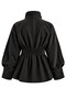 Women's Imported Soft Textured Zr Model High Collar Belted Suede Jacket - 3