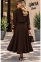 BUKETLİ Women's Modal Jersey Jacket Dress Set with Padded Shoulders and Yellow Cord Embroidery on the Front - 8