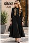 BUKETLİ Women's Modal Jersey Jacket Dress Set with Padded Shoulders and Yellow Cord Embroidery on the Front