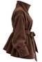 Women's Imported Soft Textured Zr Model High Collar Belted Suede Jacket - 2