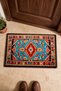 Black, Turquoise, and Red Kilim Rug-Patterned Turkish Rug Doormat, 40x60 cm, with Non-Slip Sole