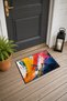 Yellow, Red, and Navy Blue Door Mat with Thick Brush Stroke Pattern, 40x60 cm, Non-Slip Sole, Decorative