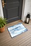 White and Blue Watercolor Wave and Shell-Patterned Doormat, 40x60 cm, with Non-Slip Sole, Decorative