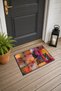Burgundy and Orange Distressed Patchwork-Patterned Doormat, 40x60 cm, with Non-Slip Sole, Decorative