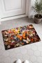 Orange and Blue Butterfly-Patterned 460 Doormat, 40x60 cm, with Non-Slip Sole, Decorative - 2