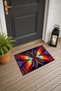 Ateş Blue Wavy-Patterned Doormat, 40x60 cm, with Non-Slip Sole, Decorative